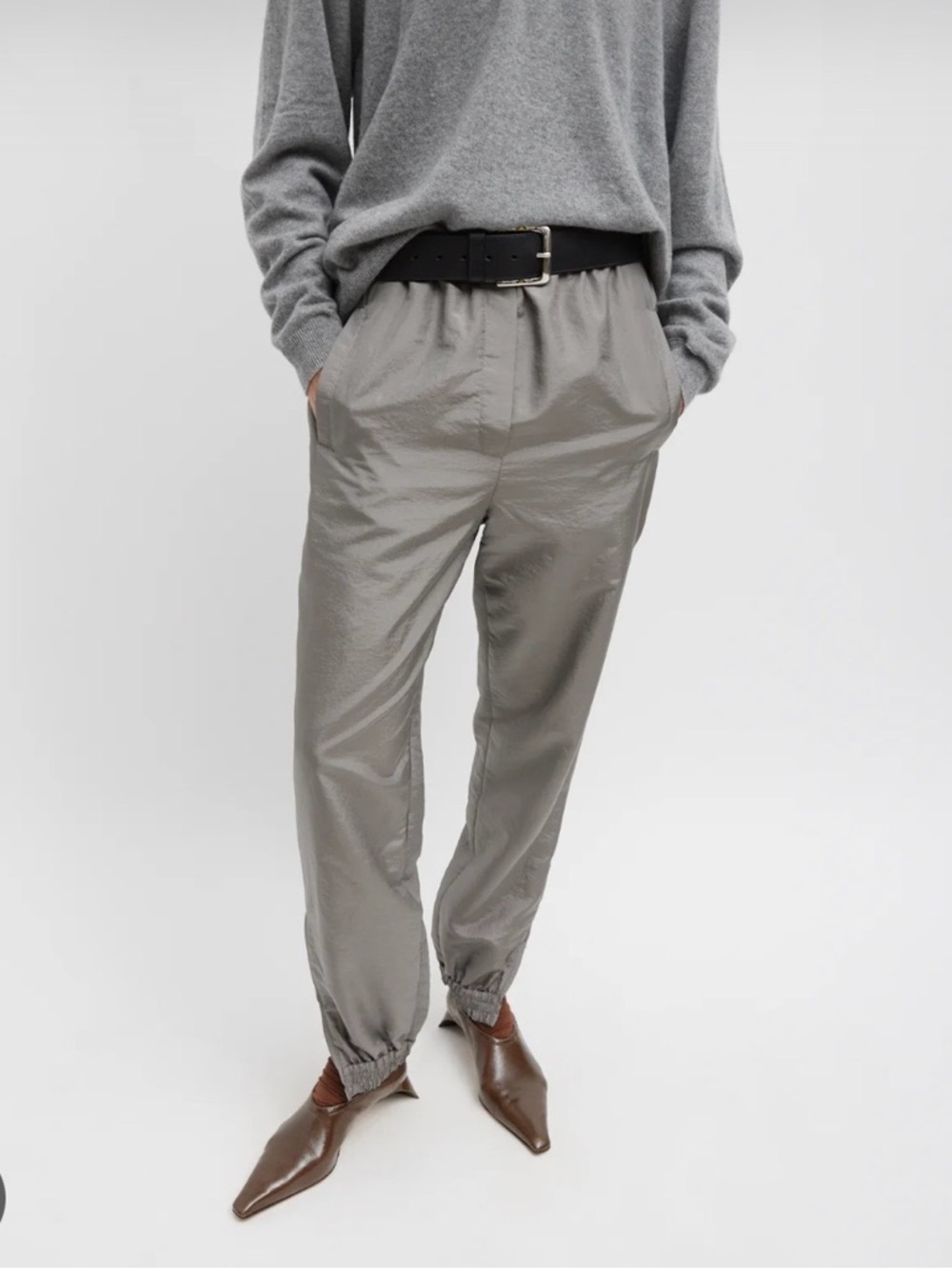 Tibi Silver-Gray Track Joggers